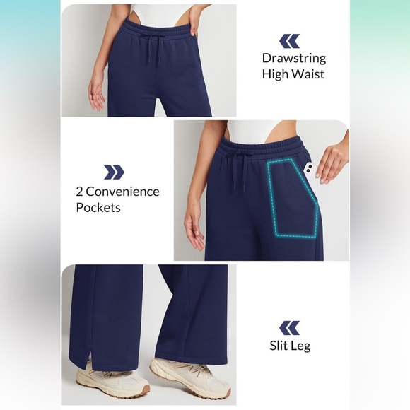 BALEAF Navy Fleece Lined Straight Sweatpants with pockets size small NEW - Picture 5 of 9